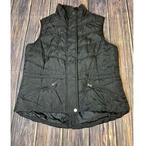 American Rag Puffer Vest Womens L Black Quilted Full Zip Stand Collar Up